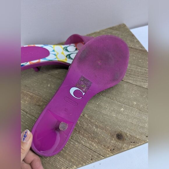 Coach Jelly Slide Sandals – Rainbow Monogram – Size 10 – 2” Heel - Picture 6 of 9